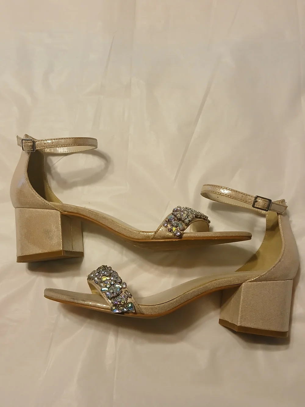 DB Studio Women's Crystal Strap Block Heel Sandals - Pale Pink